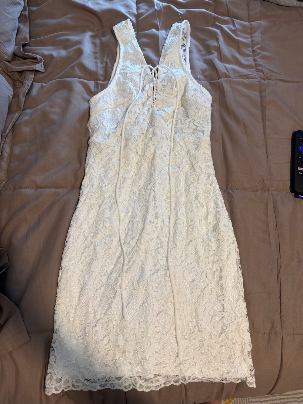Lush White Lace Tie-Front Mini Dress